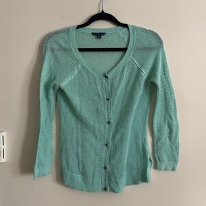 VTG Y2K American Eagle Cardigan Sweater Medium Lace‎ Open Knit Blue Teal